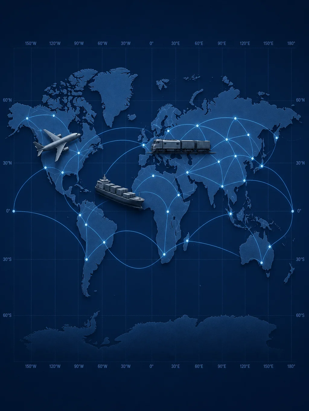 Global logistics map showing supply chain routes